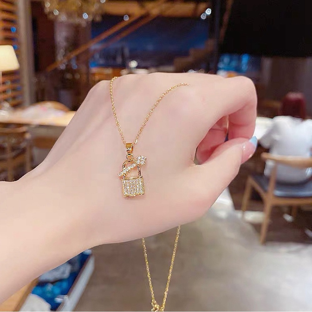 14k gold plated key and lock necklace